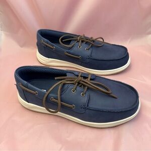 Lands’ End Men’s Leather Boat Shoes Navy Blue Sz 10.5 D NWOT Moc Toe
